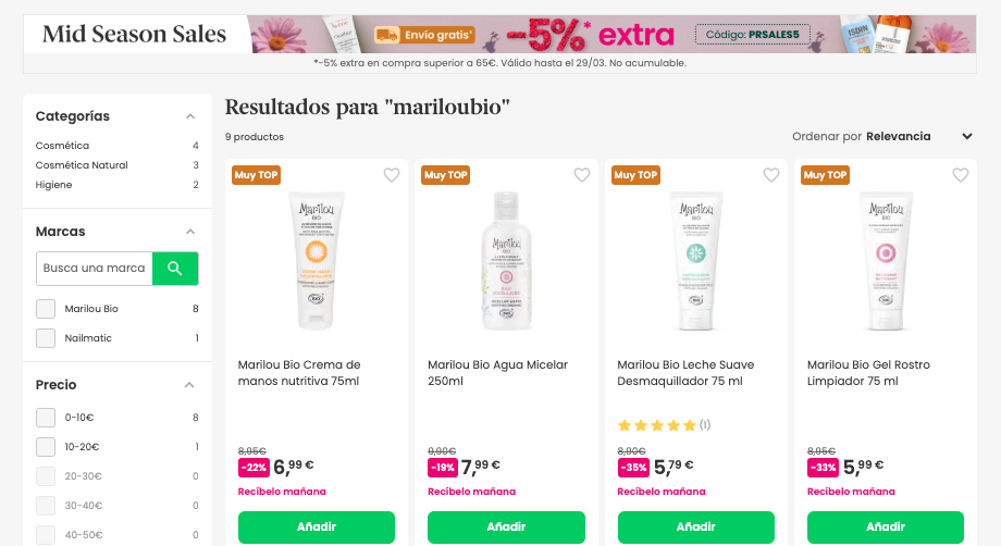 MarilouBio r&eacute;f&eacute;renc&eacute; sur PromoFarma Espagne - Export Distrib